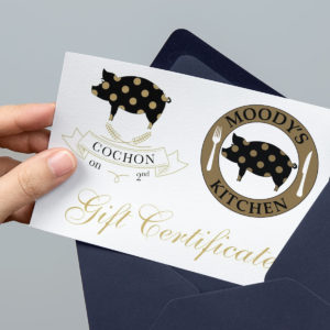 gift certificate to Moody's Kitchen and Cochon on 2nd